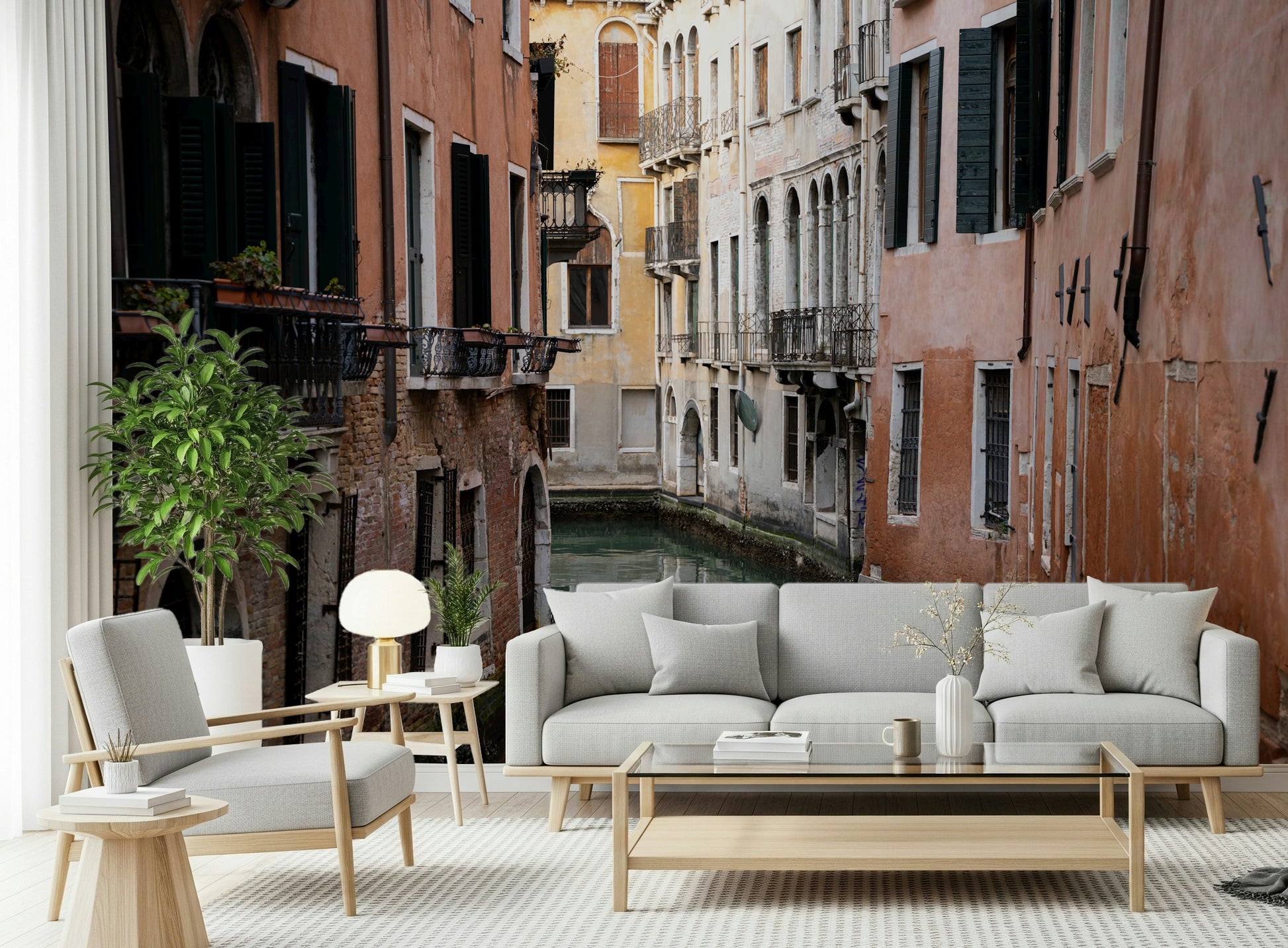 A serene flowing water wall mural for European-inspired decor.