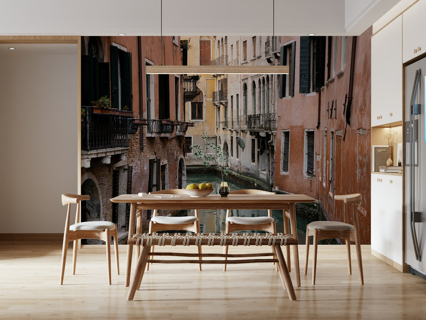 A calming serene view wallpaper mural that defines a space.