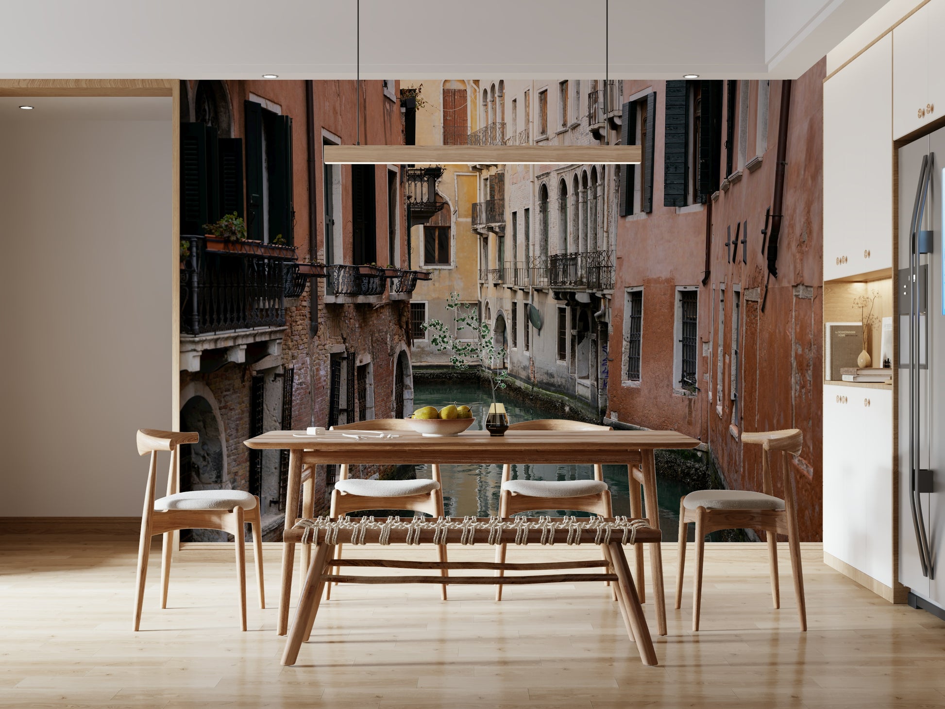 A calming serene view wallpaper mural that defines a space.