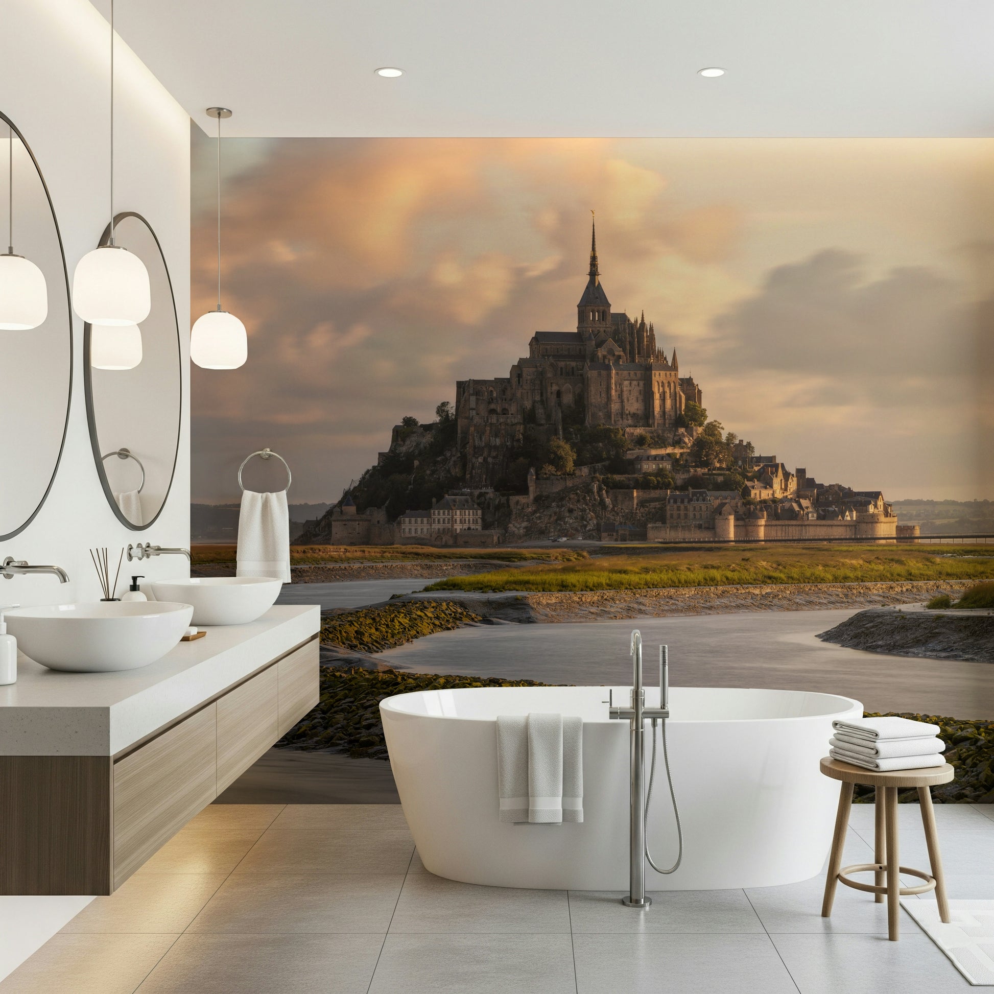 A beautiful wide-angle wall mural of a French landmark.