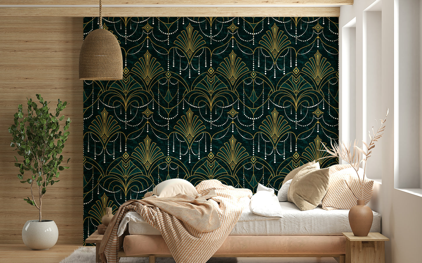 A calming modern pattern wallpaper mural that defines a space.