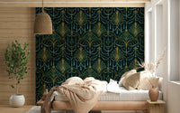 A calming modern pattern wallpaper mural that defines a space.
