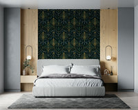 A classic abstract block wallpaper for walls with gold foil.