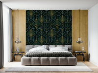 An artistic modern block mural on luxury wallpaper.