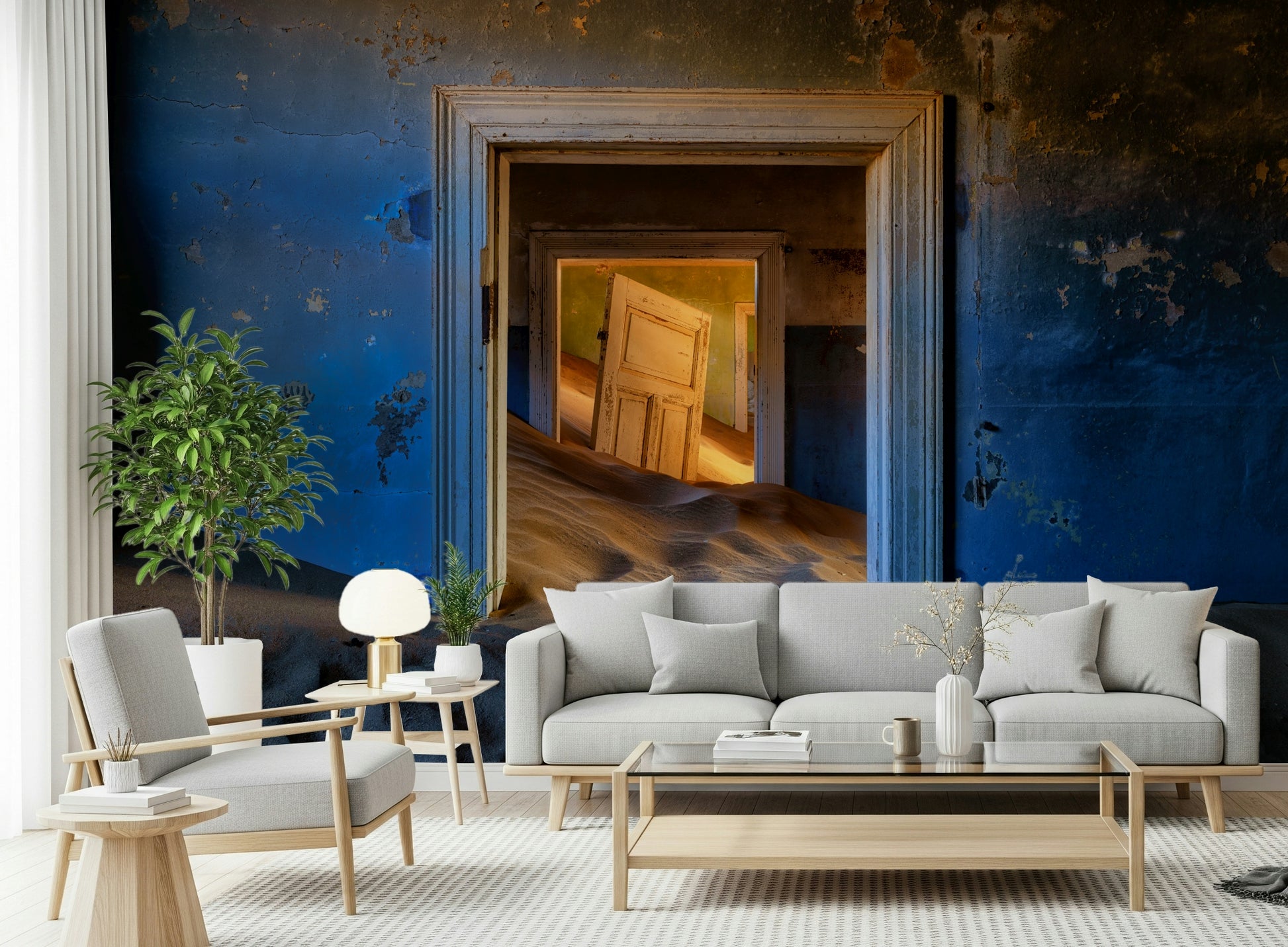 An artistic minimalist form mural for home decor.