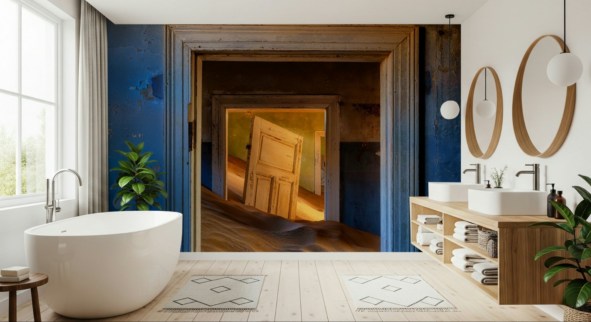 A serene historical vista wall mural for thoughtful decor.