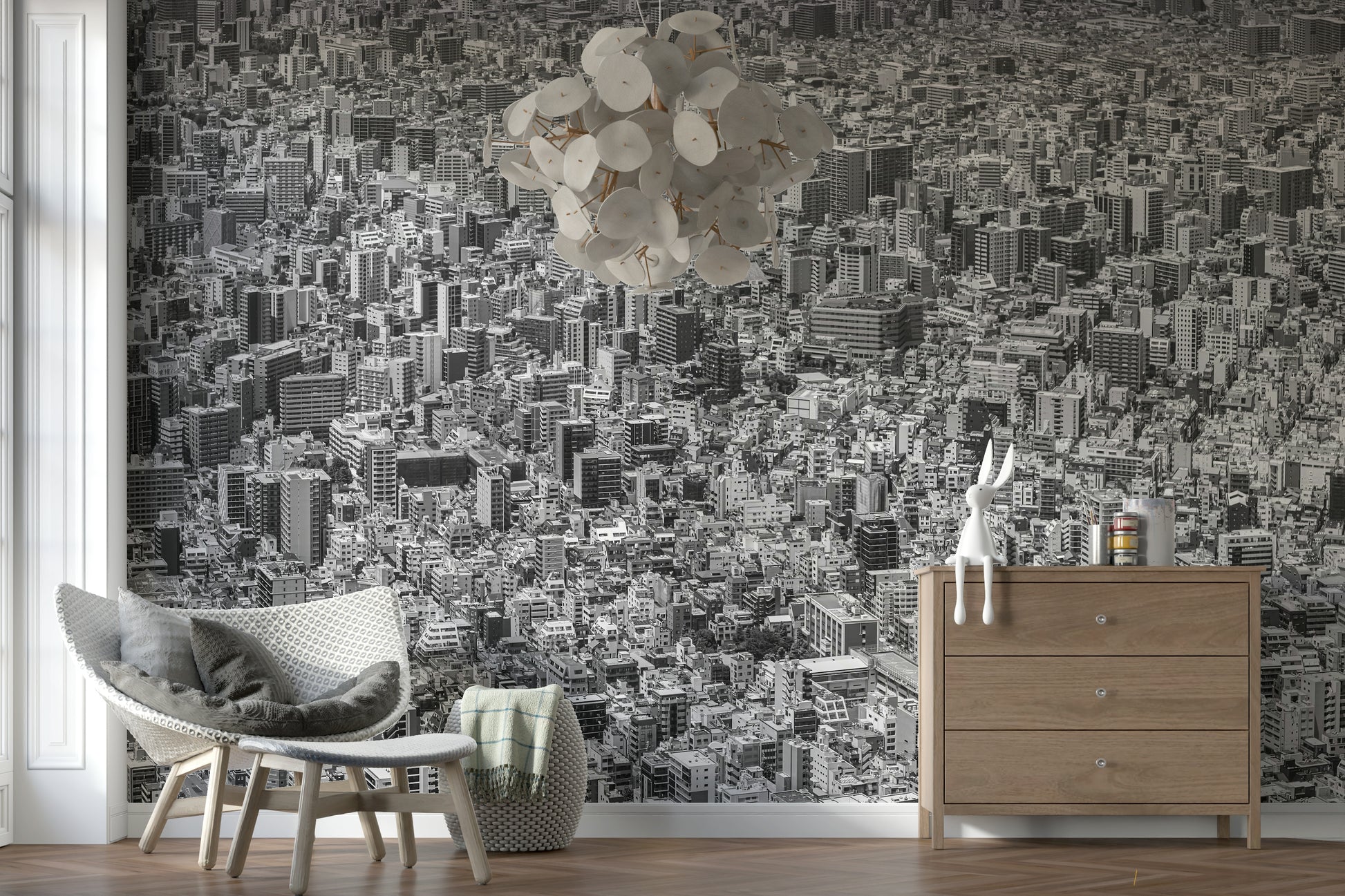 A beautiful modern art wall mural for a living room.
