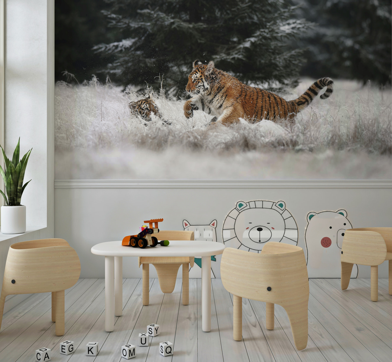 A serene subtle animal wall mural for your decor.