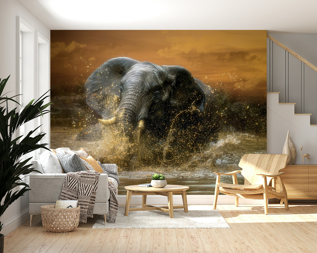 A serene subtle animal wall mural for your decor.