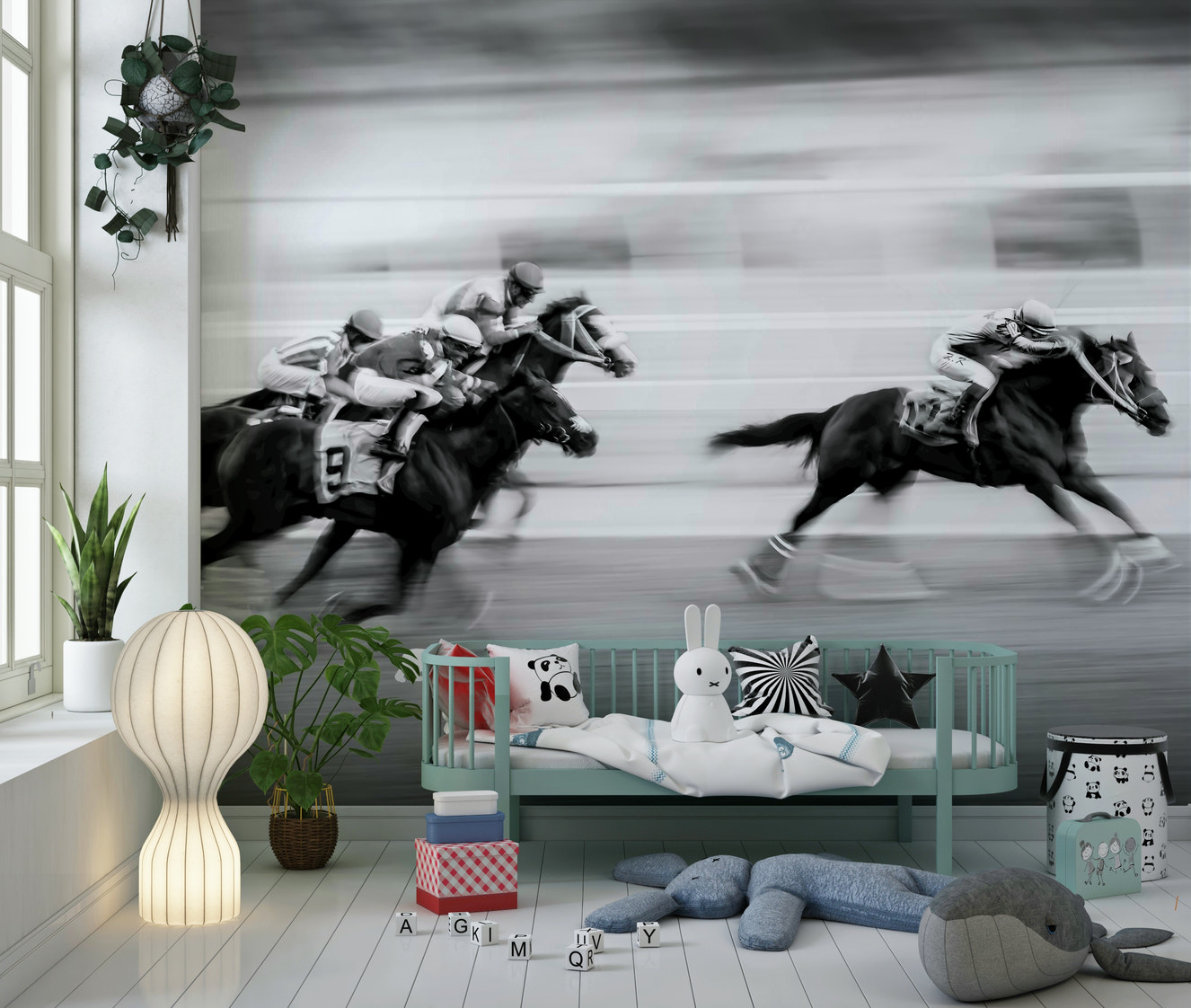 A beautiful abstract art wallpaper mural inspired by the thrill and speed of a race.