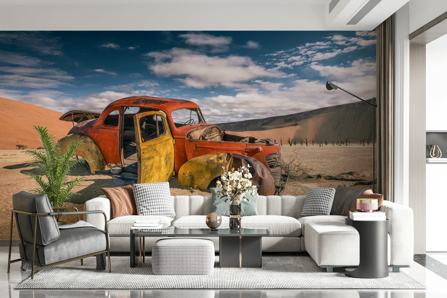 An artistic soft focus vista mural on scenic wallpaper.