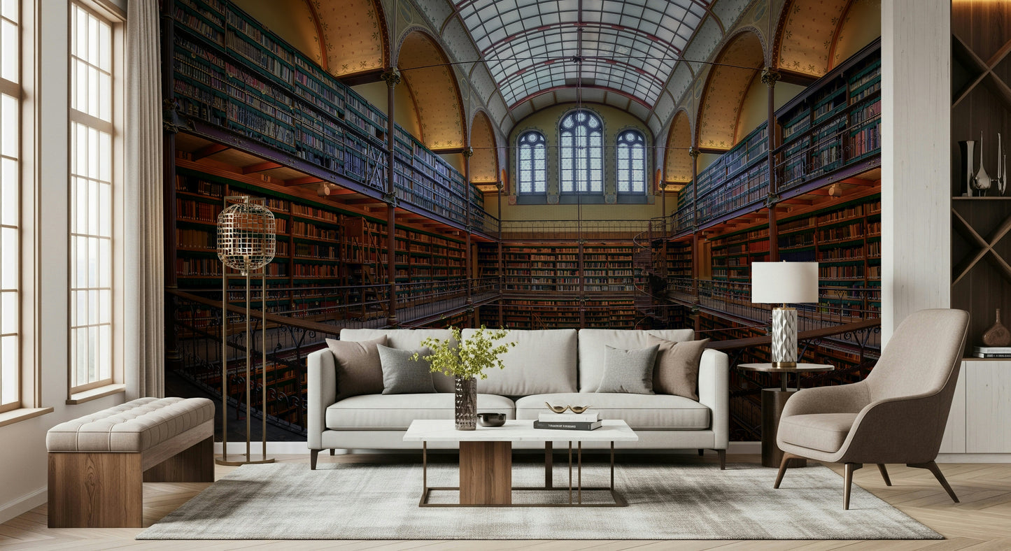 A calming abstract design wallpaper mural that defines a space.