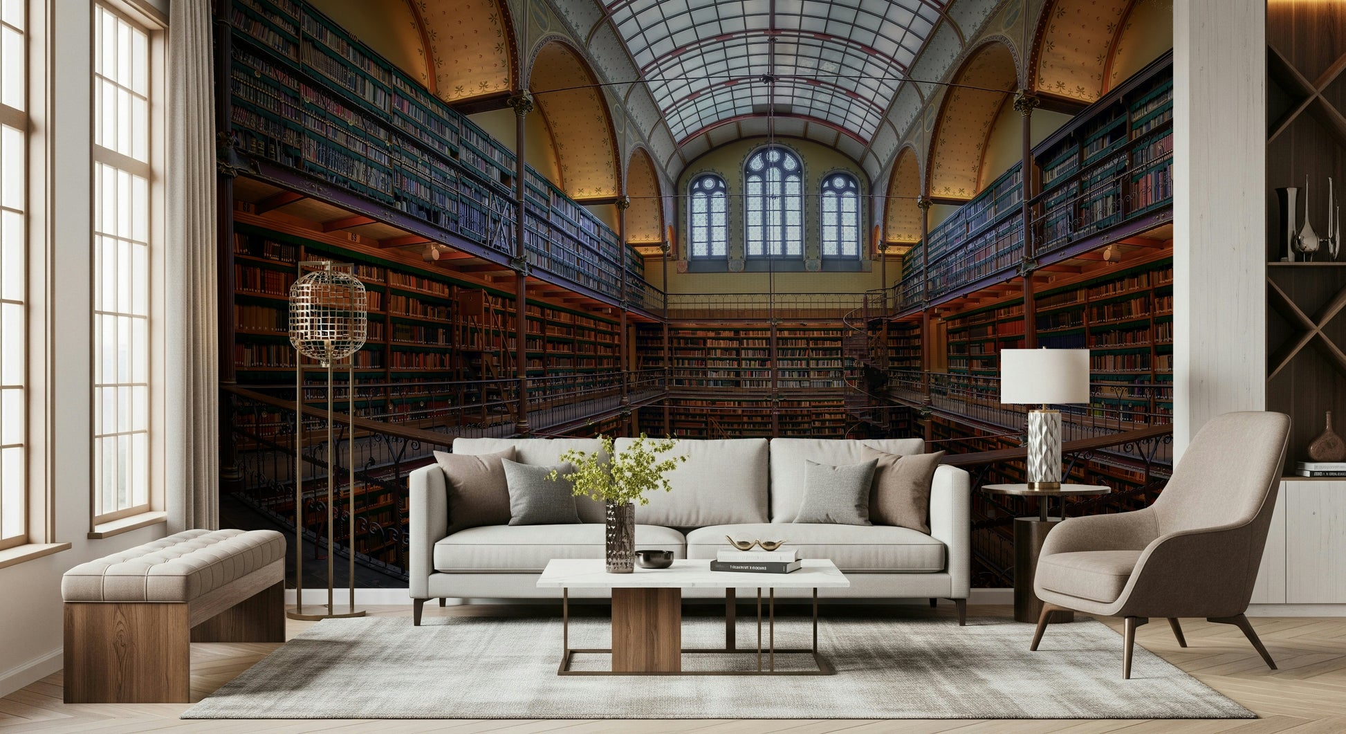 A calming abstract design wallpaper mural that defines a space.