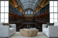 A peaceful modern abstract mural on decorative wallpaper.