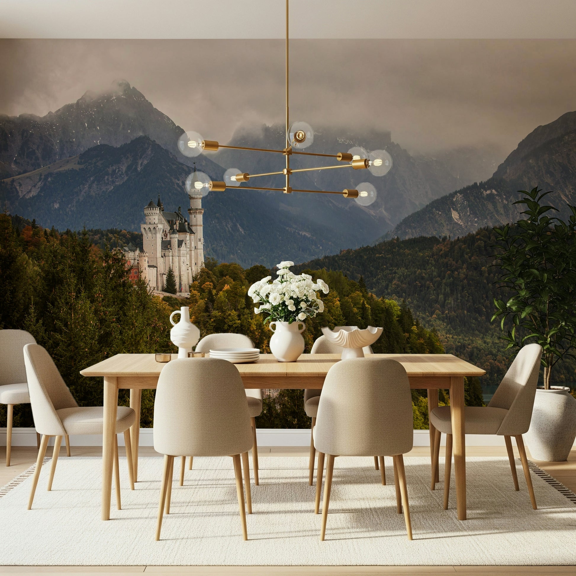 A beautiful modern art wall mural of delicate lines.