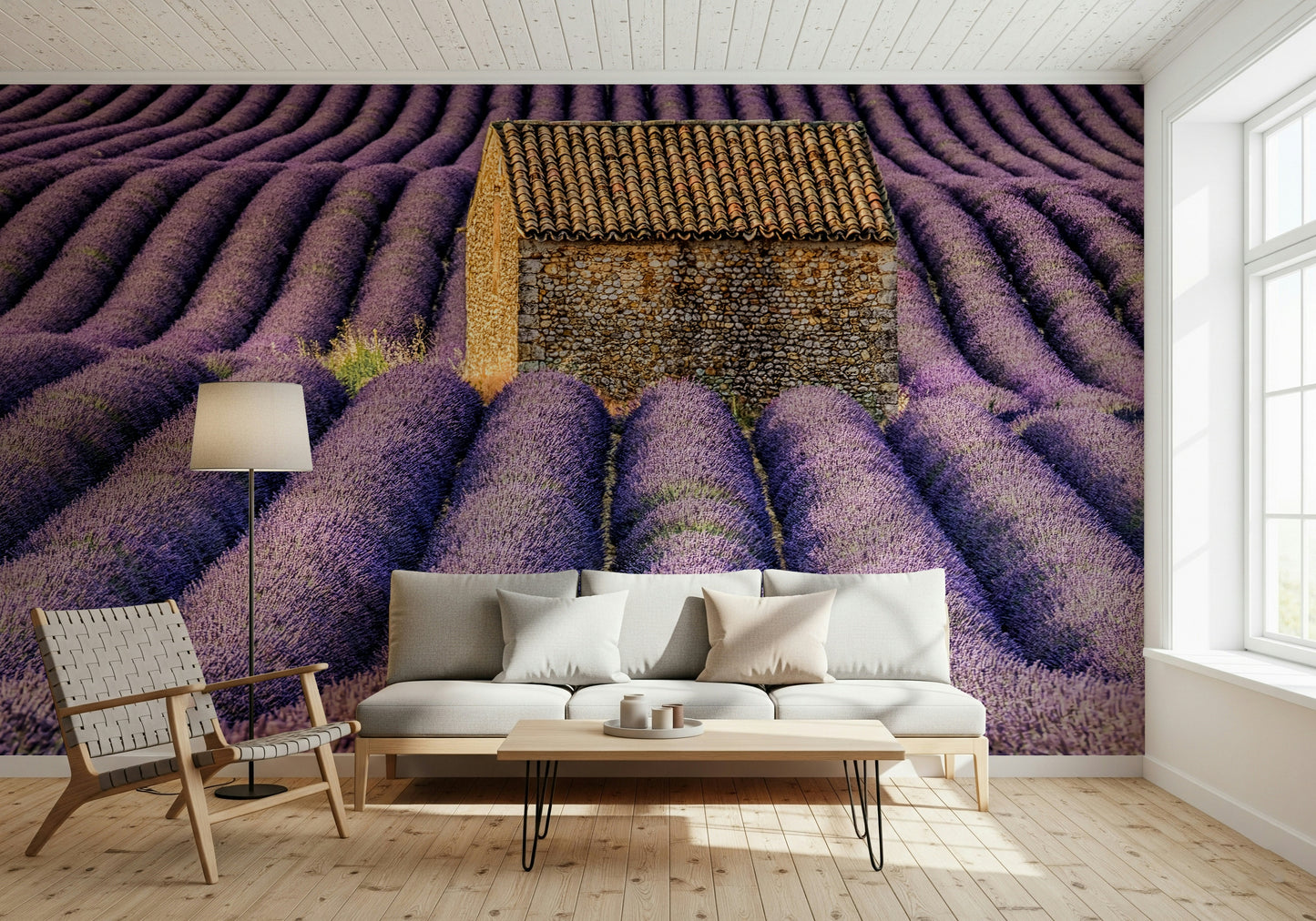 A graceful subtle pattern wall mural in soft, lavender and purple tones.