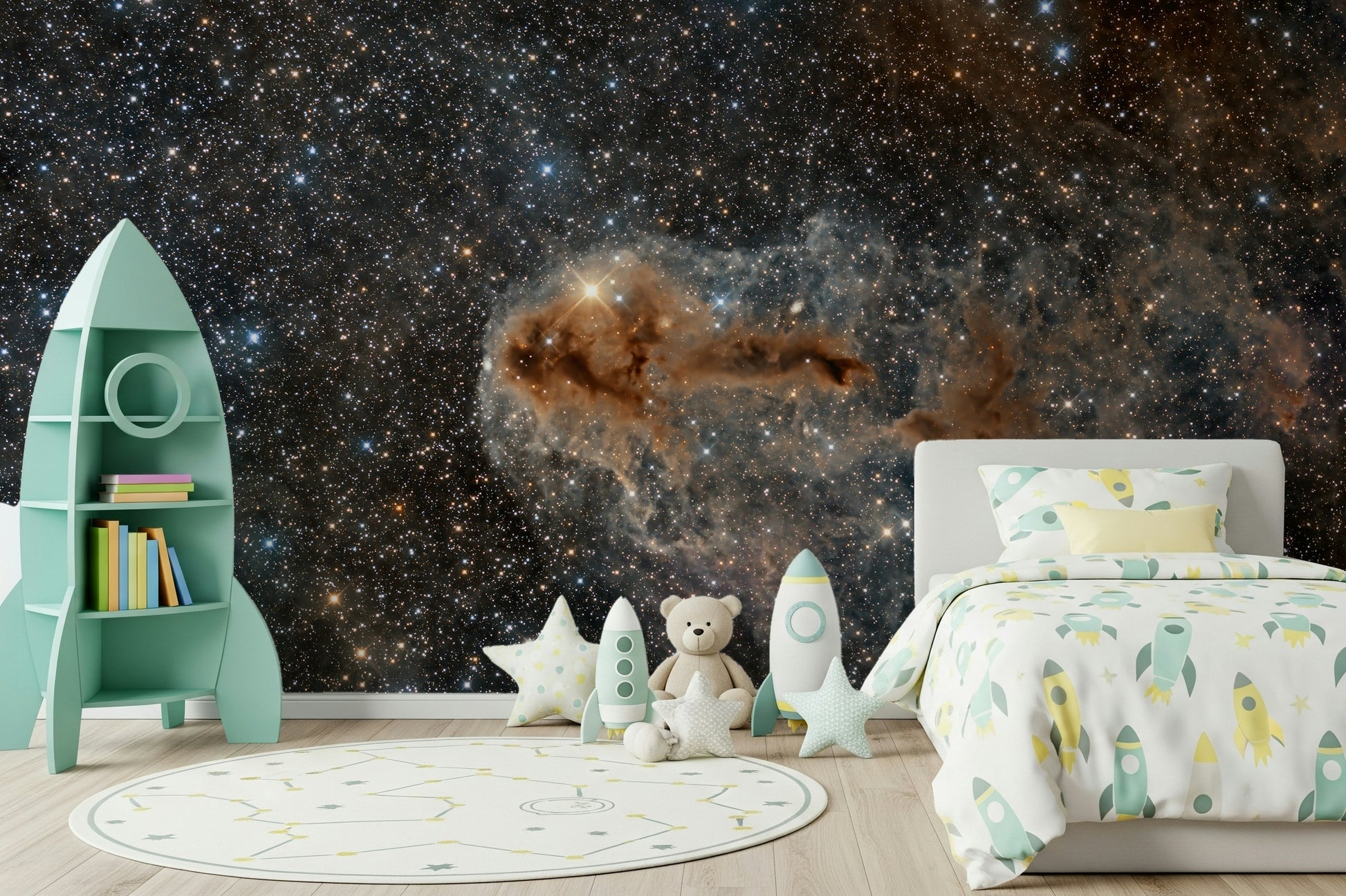 A beautiful modern art wall mural of a starlit nebula.