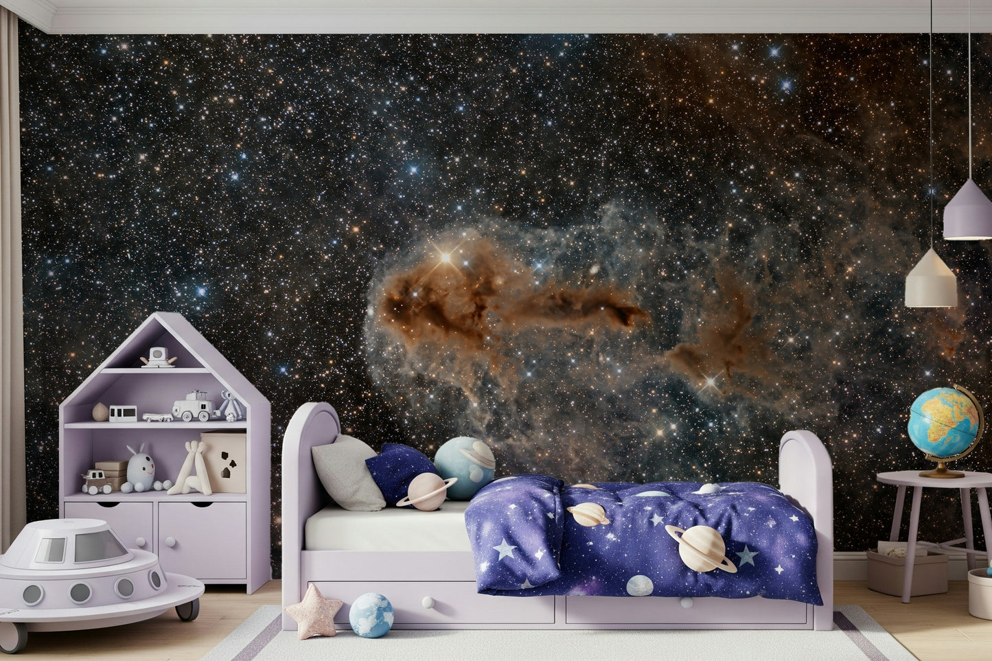 A serene flowing design wall mural for cosmic decor.
