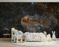 A beautiful abstract night sky wallpaper mural with celestial colors and stars.