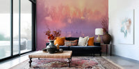 A peaceful modern abstract mural on decorative wallpaper.