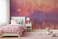 A calming abstract design wallpaper mural that defines a space.