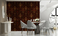 A contemplative geometric design wallpaper mural for a feature wall.