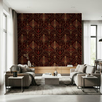 A peaceful geometric design mural on decorative wallpaper.