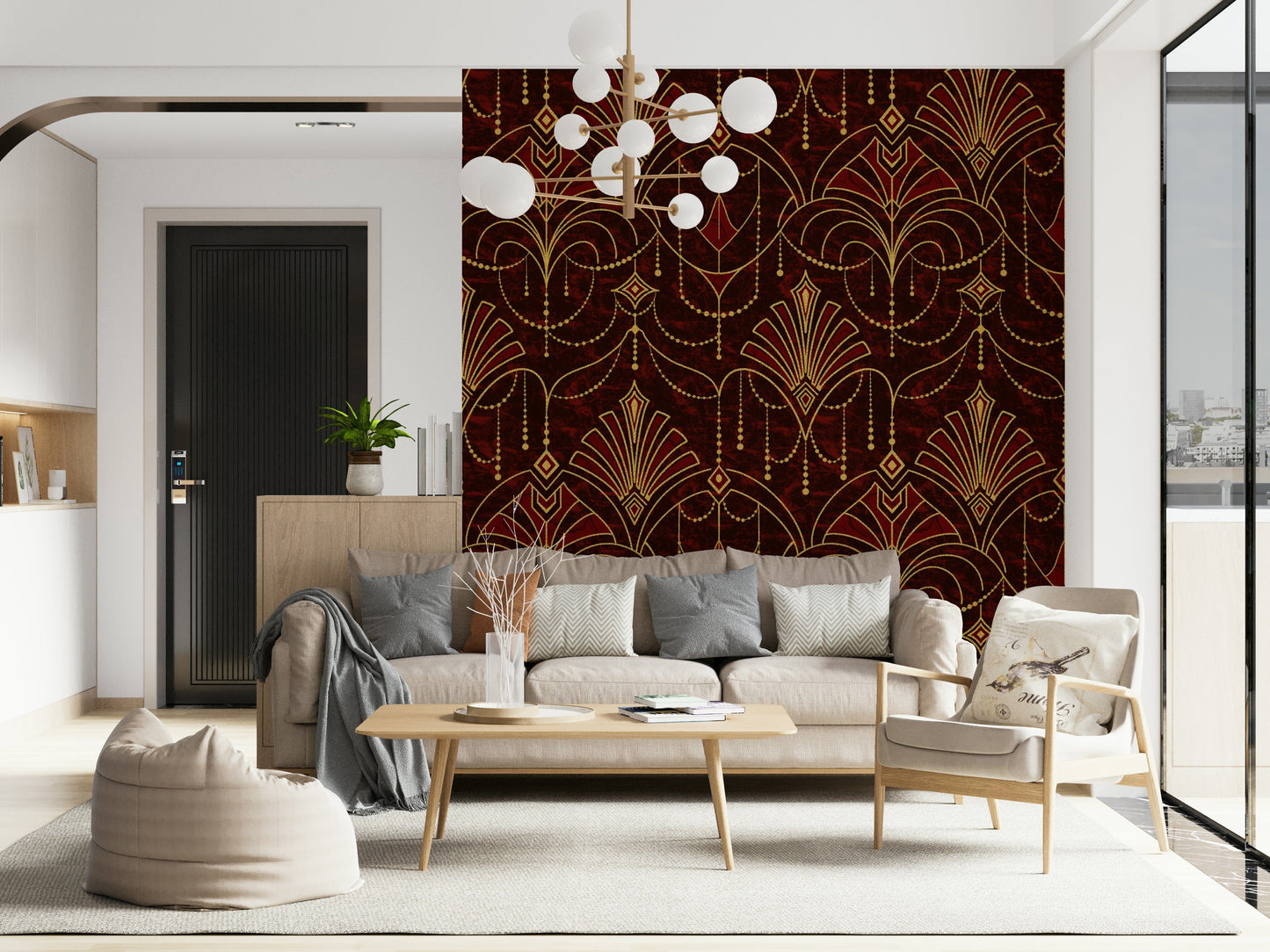 A beautiful modern art wall mural for a living room.