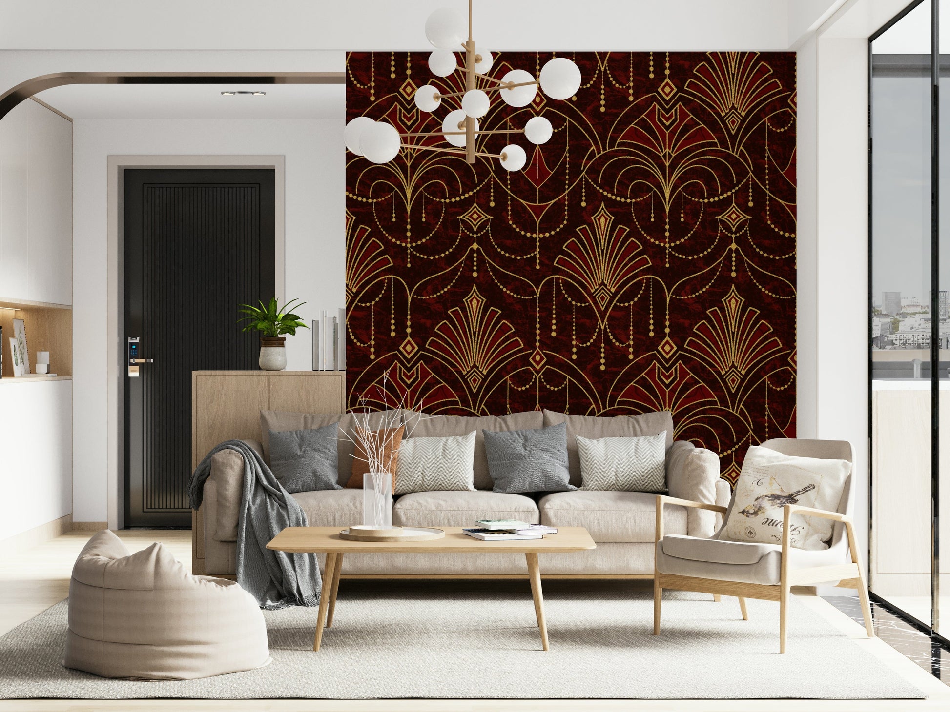 A beautiful modern art wall mural for a living room.