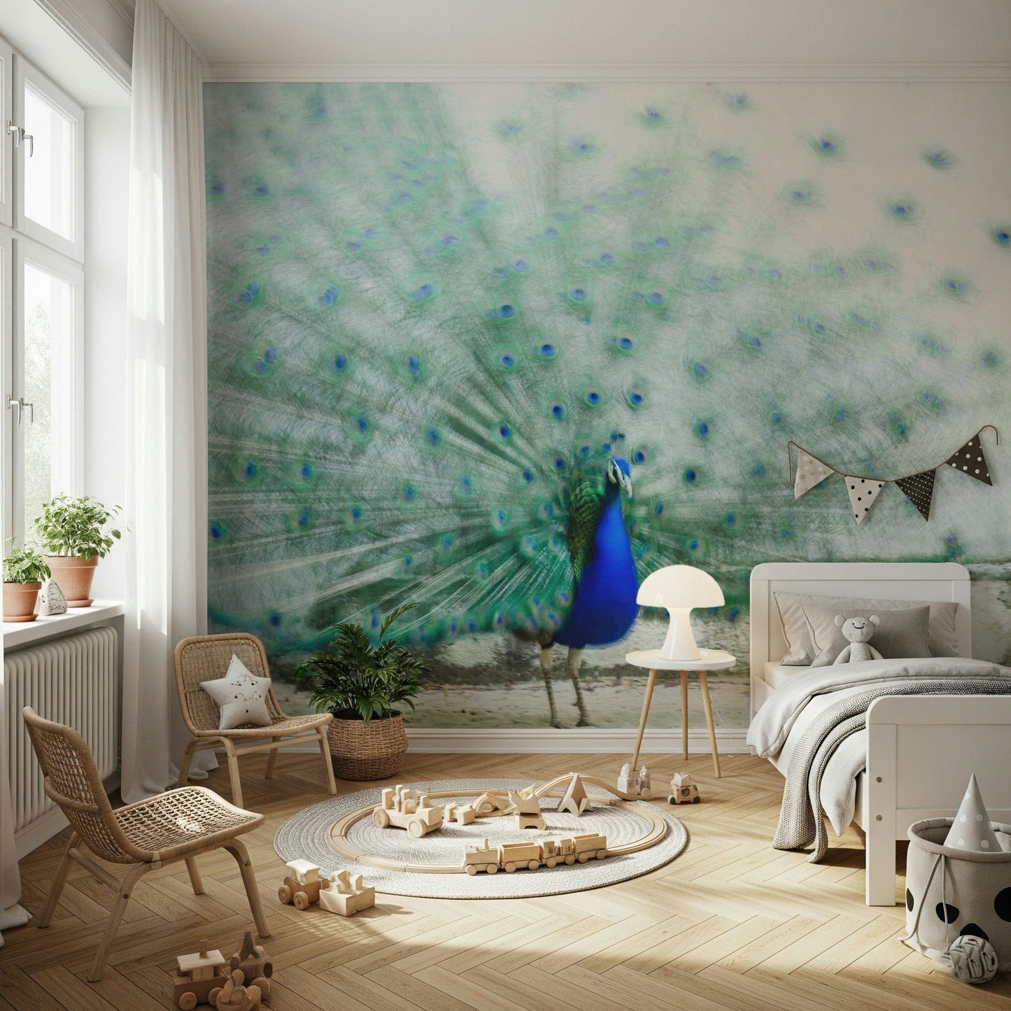 A calming abstract design wallpaper mural that defines a space.