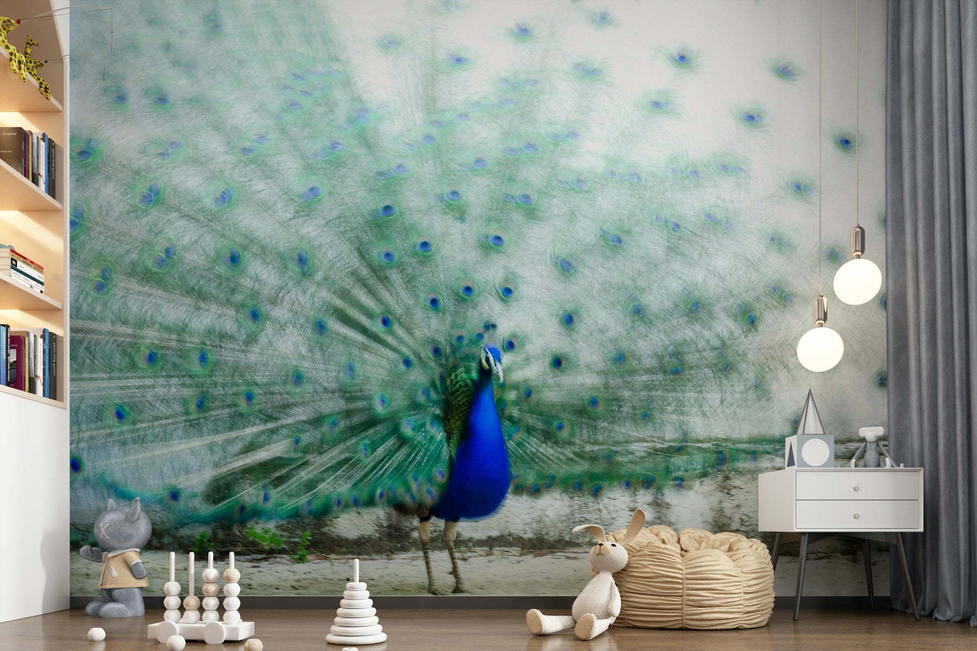 An artistic soft focus mural on elegant wallpaper.
