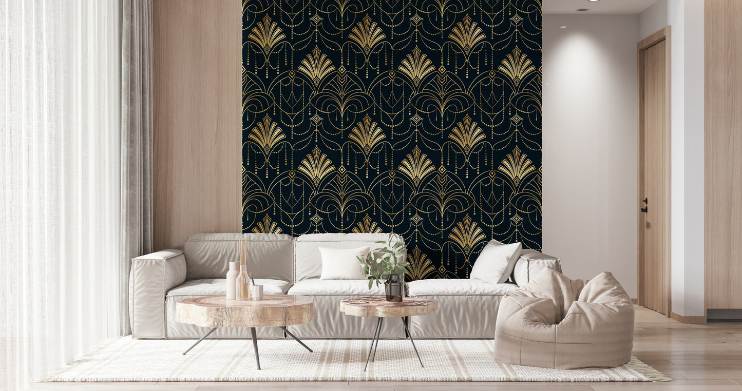 A beautiful Art Deco geometric wallpaper mural with luxurious patterns.