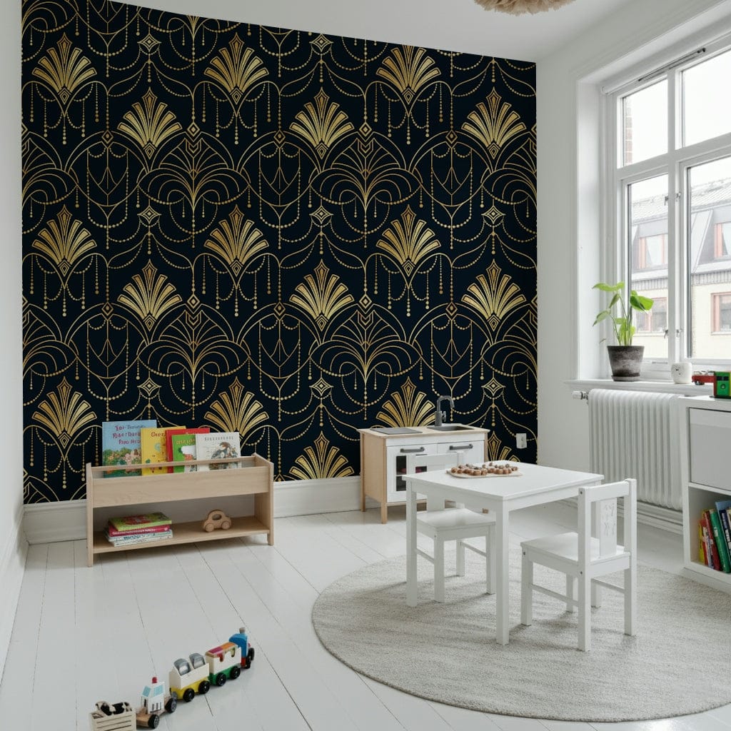 A contemplative geometric design wallpaper mural for a feature wall.