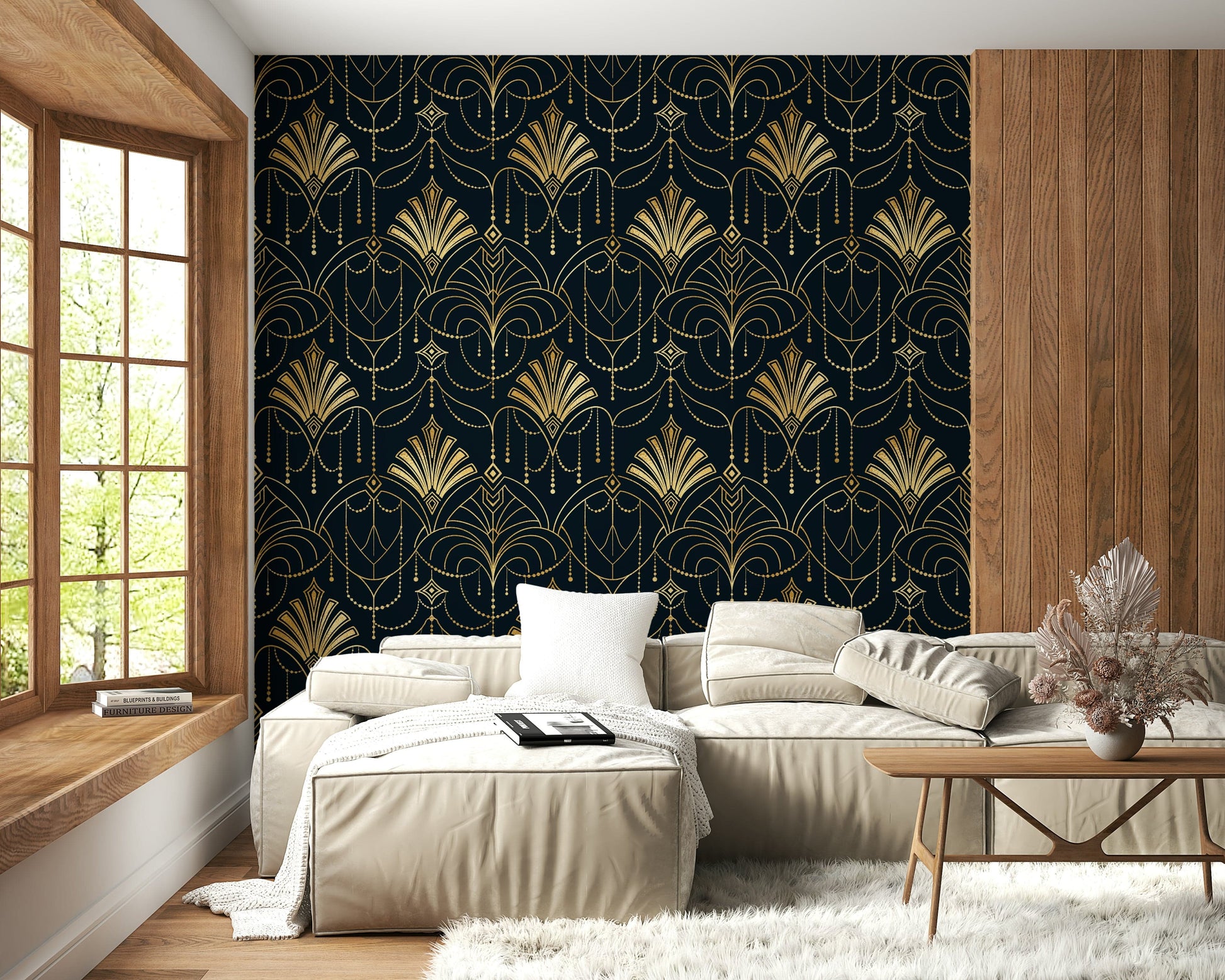 A graceful subtle pattern wall mural in rich, lavish tones.