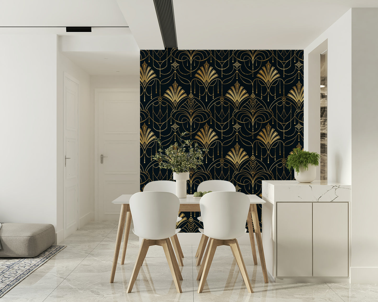A calming modern pattern wallpaper mural that defines a space.