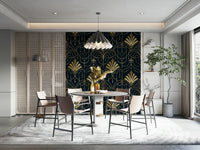 A peaceful Art Deco design mural on decorative wallpaper.