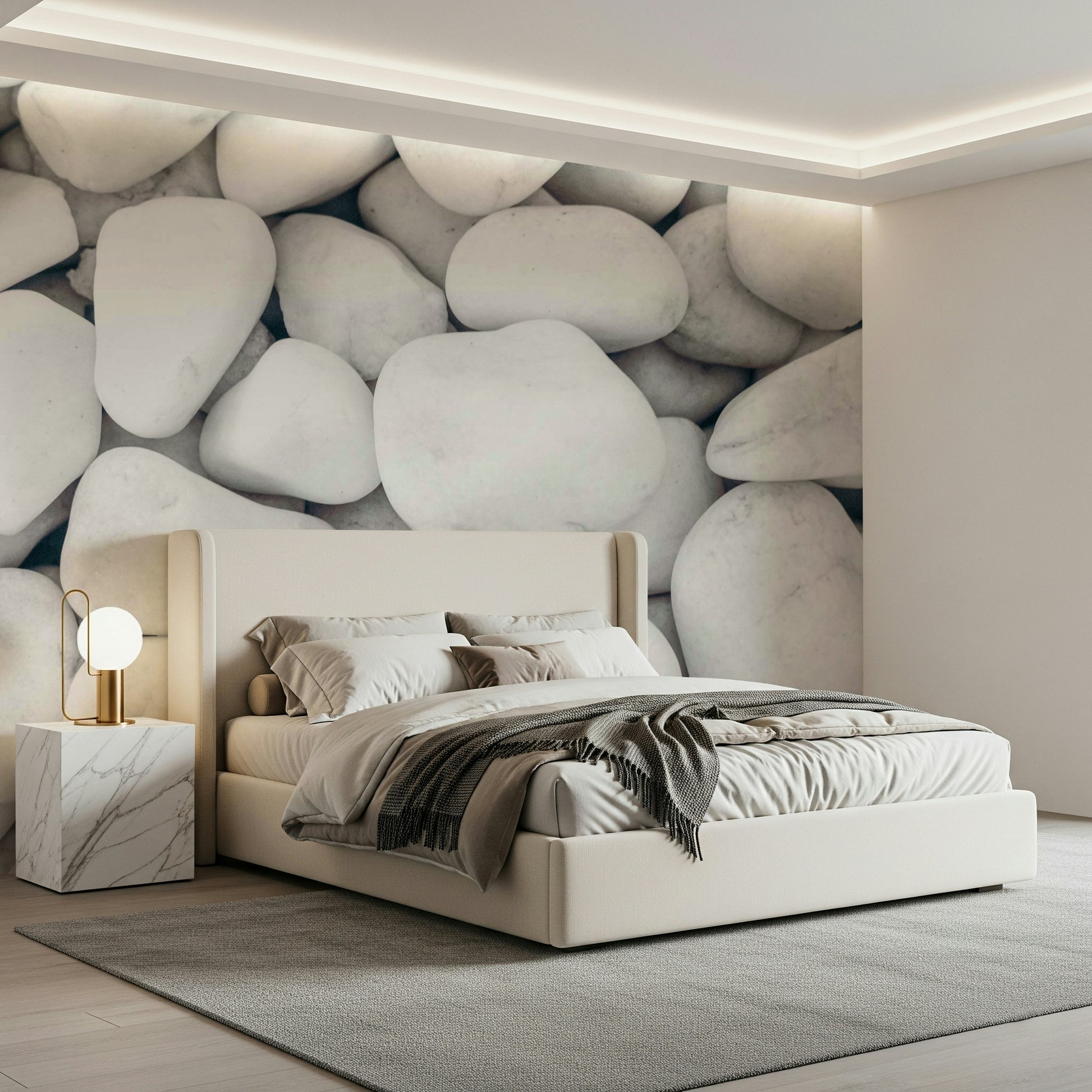An artistic soft focus mural on minimalist wallpaper.