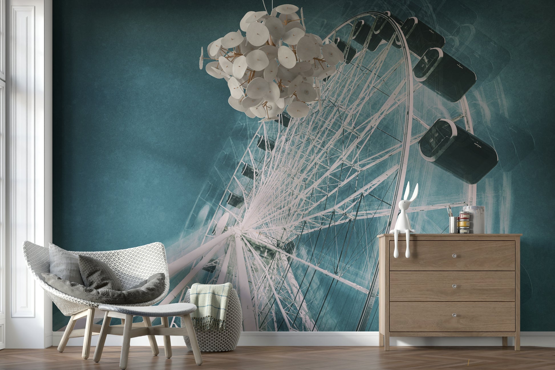 An artistic minimalist form mural for home decor.