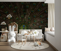 An artistic soft focus aviary mural on luxury wallpaper.