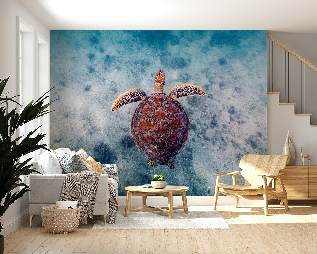 A serene underwater scene wall mural for contemplative decor.