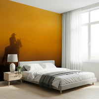 A beautiful wide-angle wall mural of a sunset landscape.