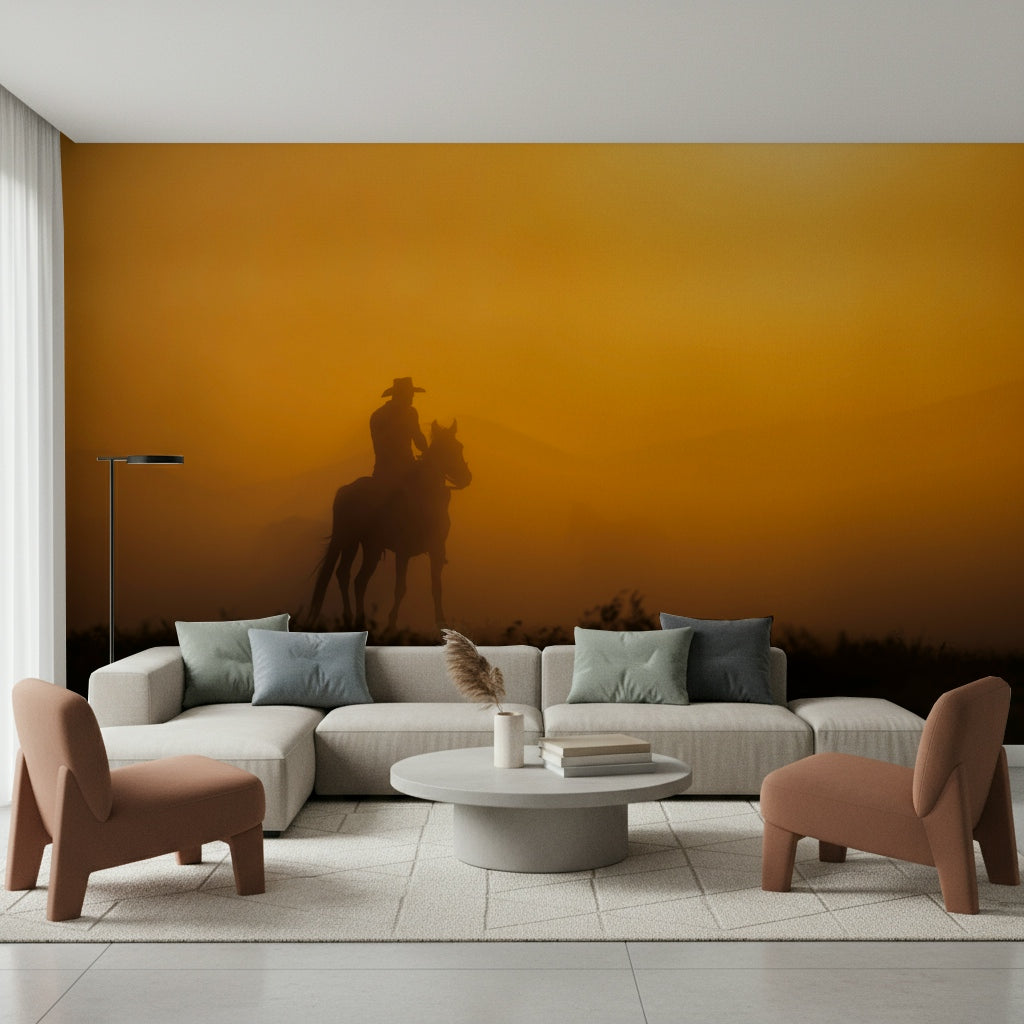 A beautiful sunset ride wallpaper mural with warm, rich colors.