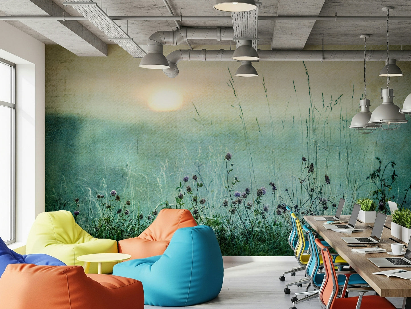 An artistic soft focus landscape mural on scenic wallpaper.