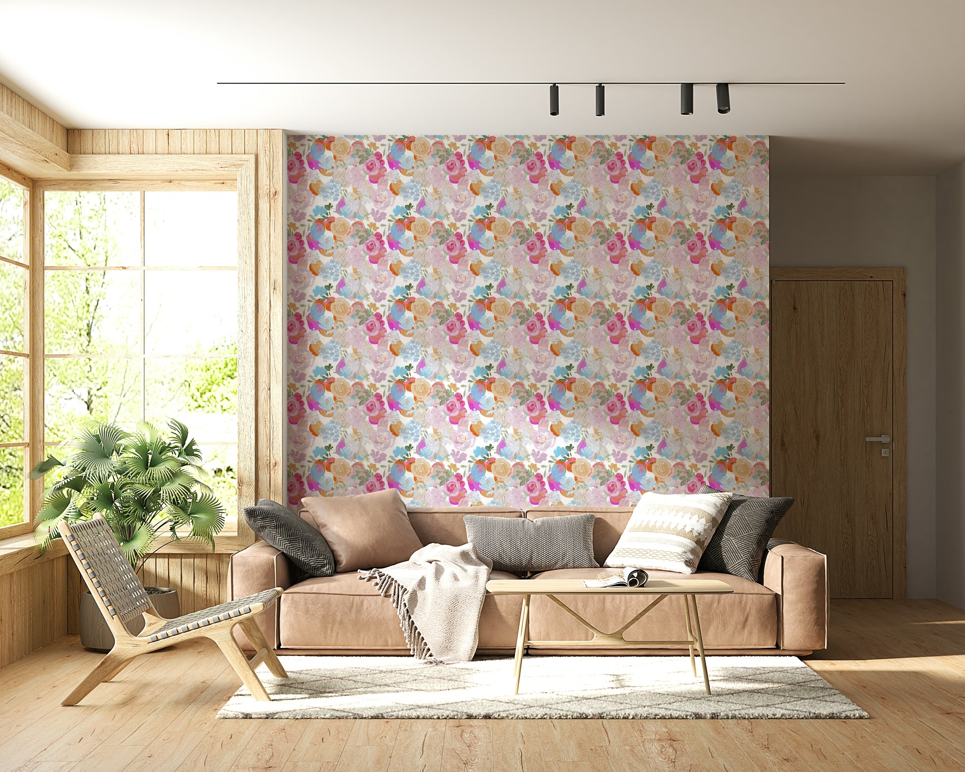 A serene abstract flower wall mural with textured brushstrokes.
