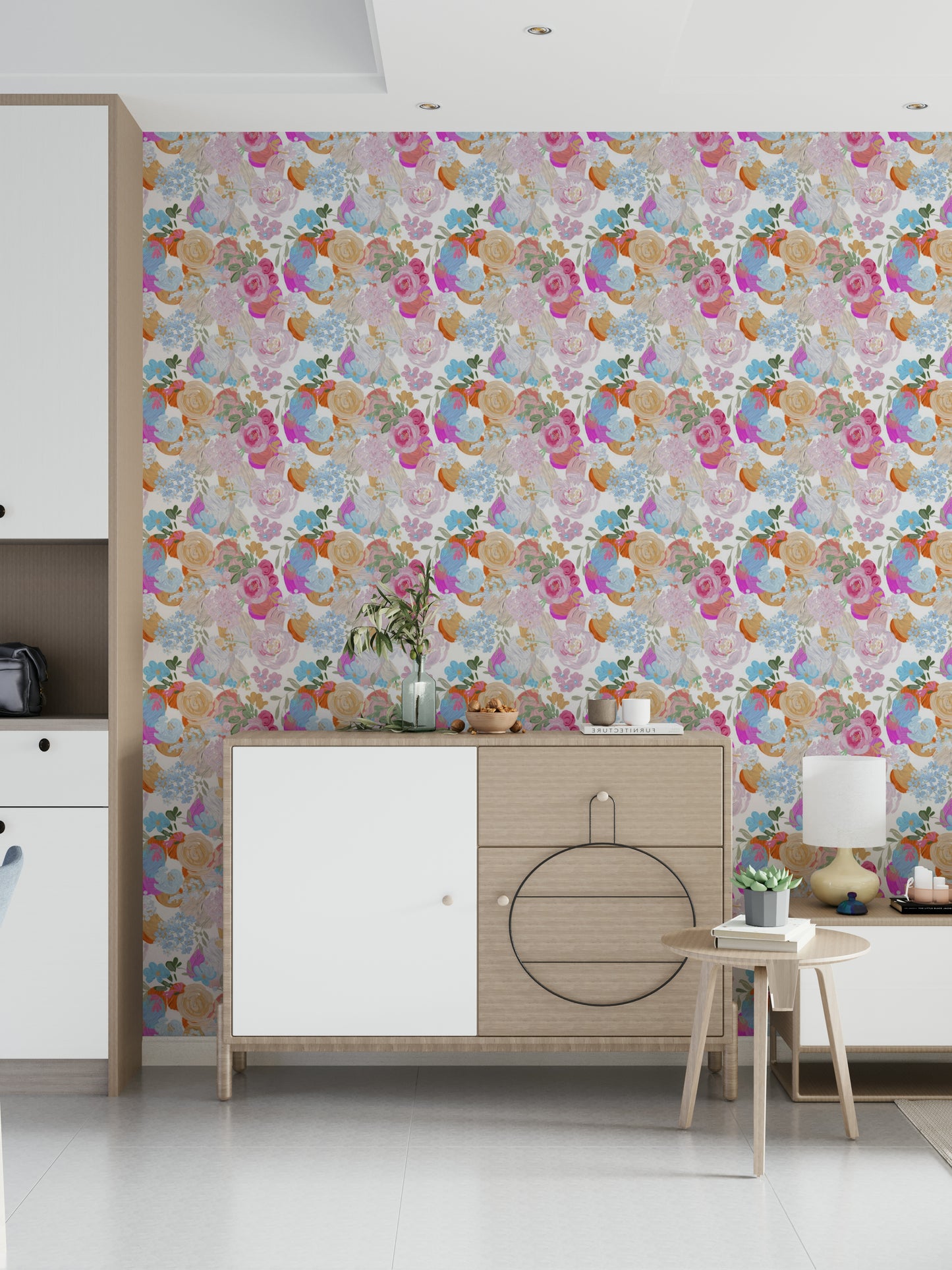 A classic soft floral wallpaper for walls.