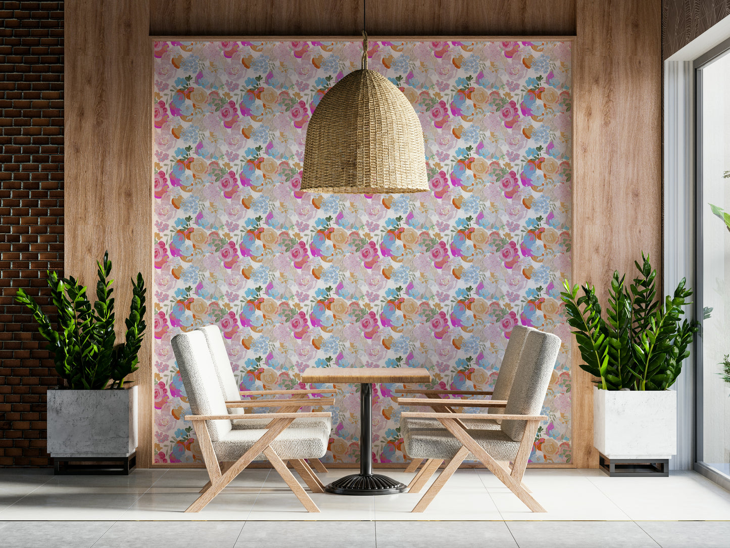 A graceful subtle flower wall mural in rich, bright tones.