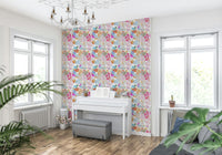 A contemplative floral pattern wallpaper mural for a feature wall.