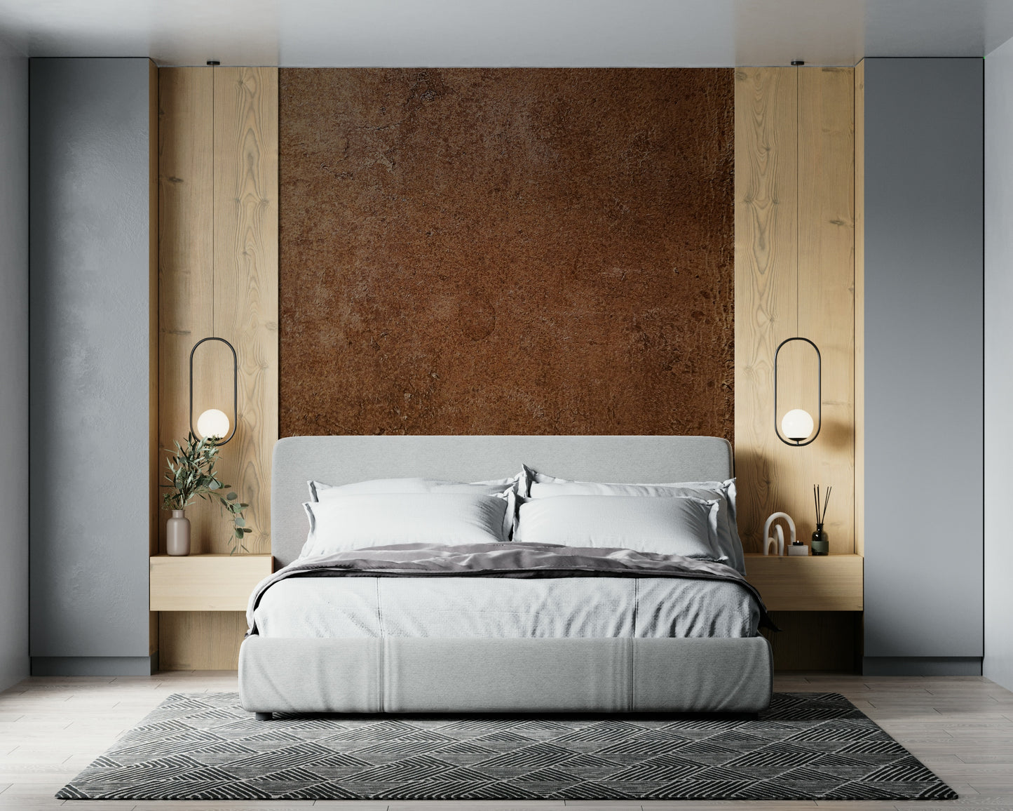 A calming abstract design wallpaper mural that defines a space.