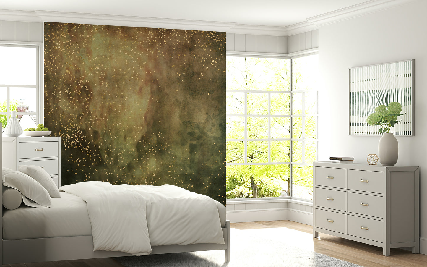 A graceful subtle pattern wall mural in cool, tranquil tones.
