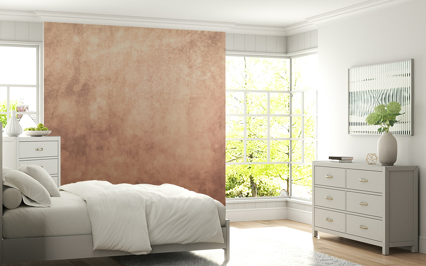 A contemplative gentle wash wallpaper mural for a feature wall.